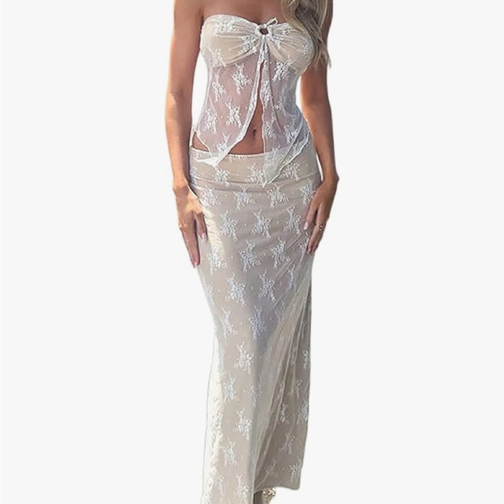 Two Piece Long Skirt Lace Lined Set Size Small